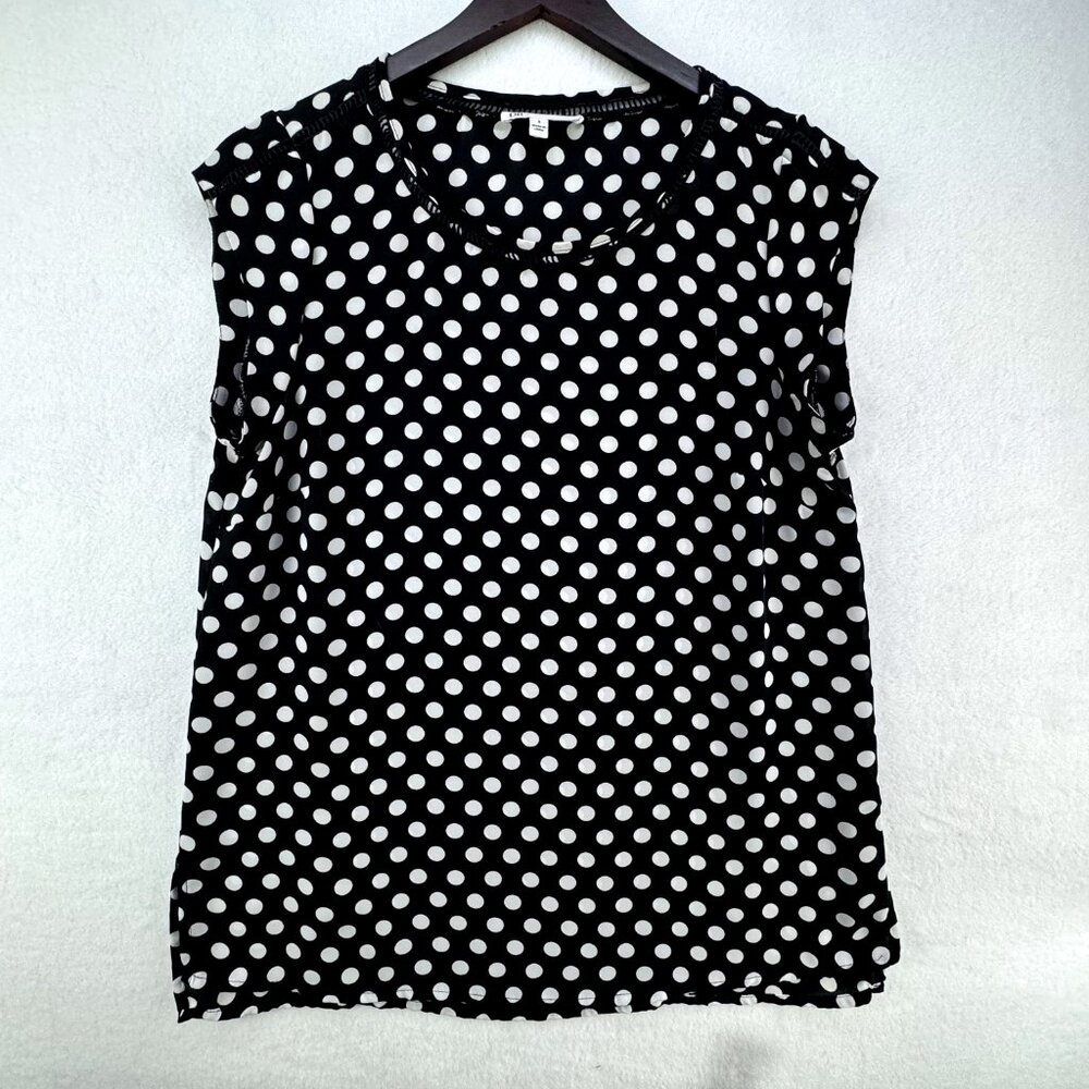 Daniel Rainn DR2 Top Womens Sz Small Black White Polka Dot Cap Sleeve Popover